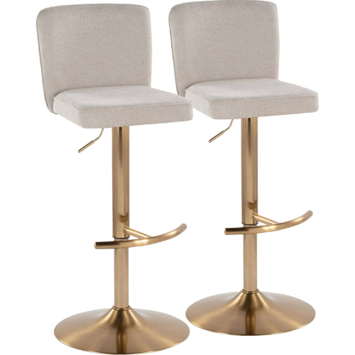 Henry Adjustable Swivel Bar Stool in Gold & Beige Fabric (Set of 2)